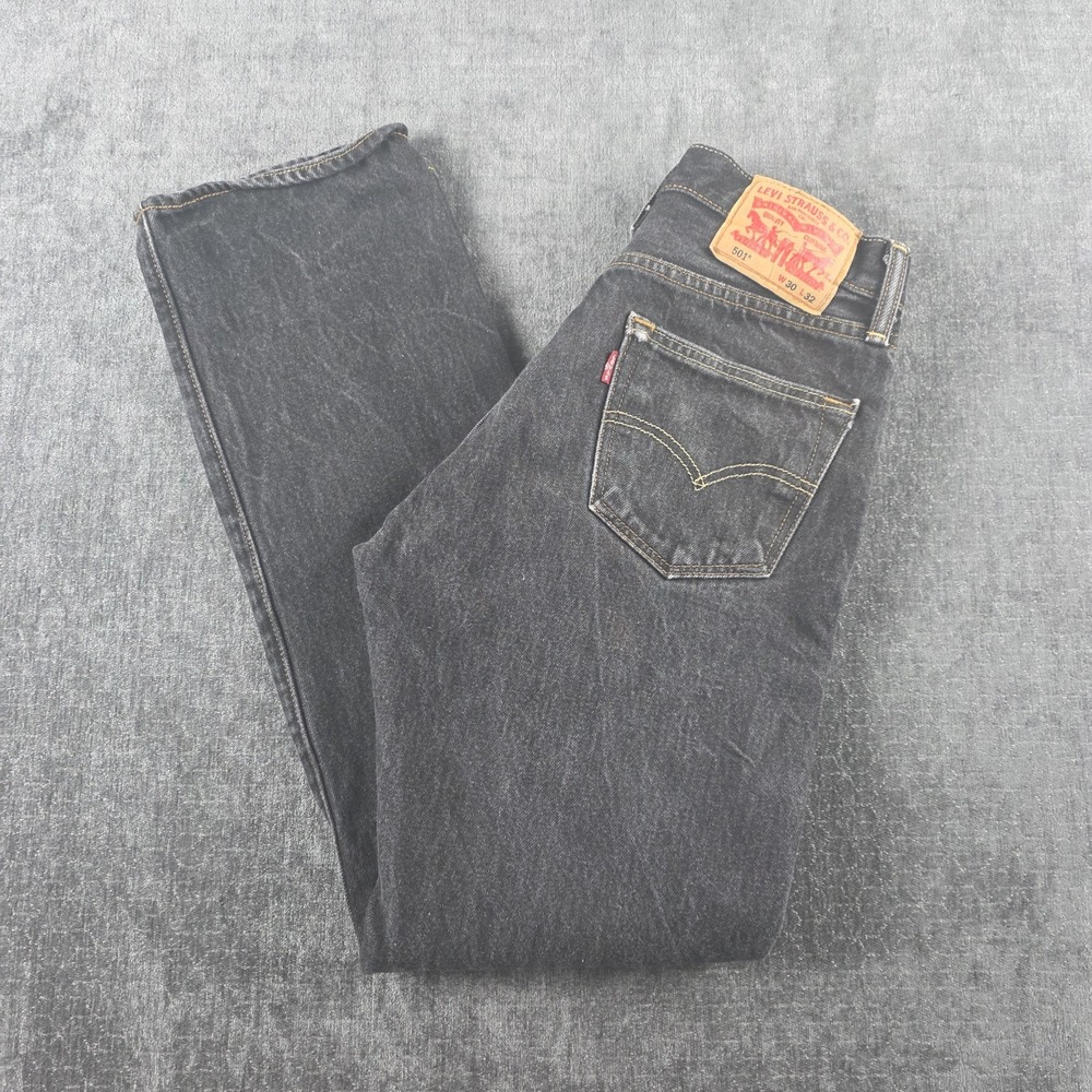 Levis 501 Jeans Mens 30x32 (28x30) Faded Black Straight Button Fly Skater